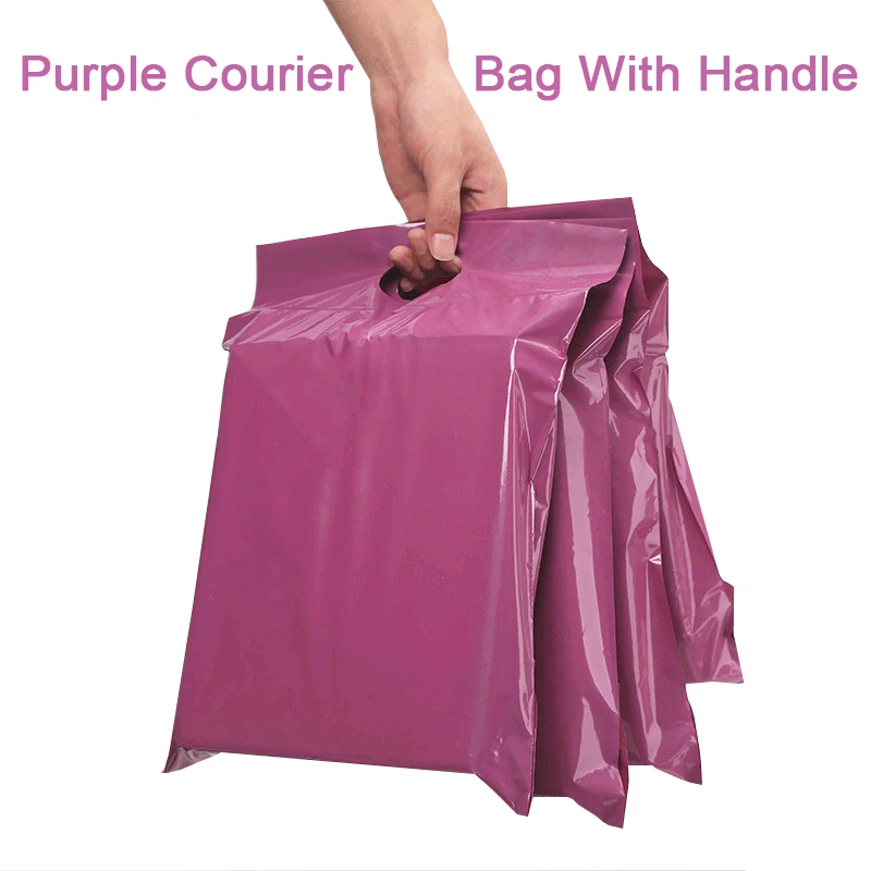 50pcs Purple Tote Bag Express Bag with handle Courier Bag Self-Seal Adhesive Eco Waterproof Plastic Poly Envelope Mailing Bags