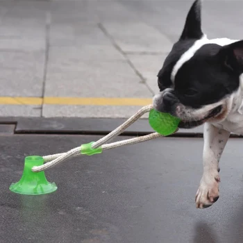 

Dog Tooth Cleaning Chewing Playing IQ Treat Toys Dog Interactive Suction Cup Push TPR Ball Handle Toys Elastic Ropes Pet Puppy S