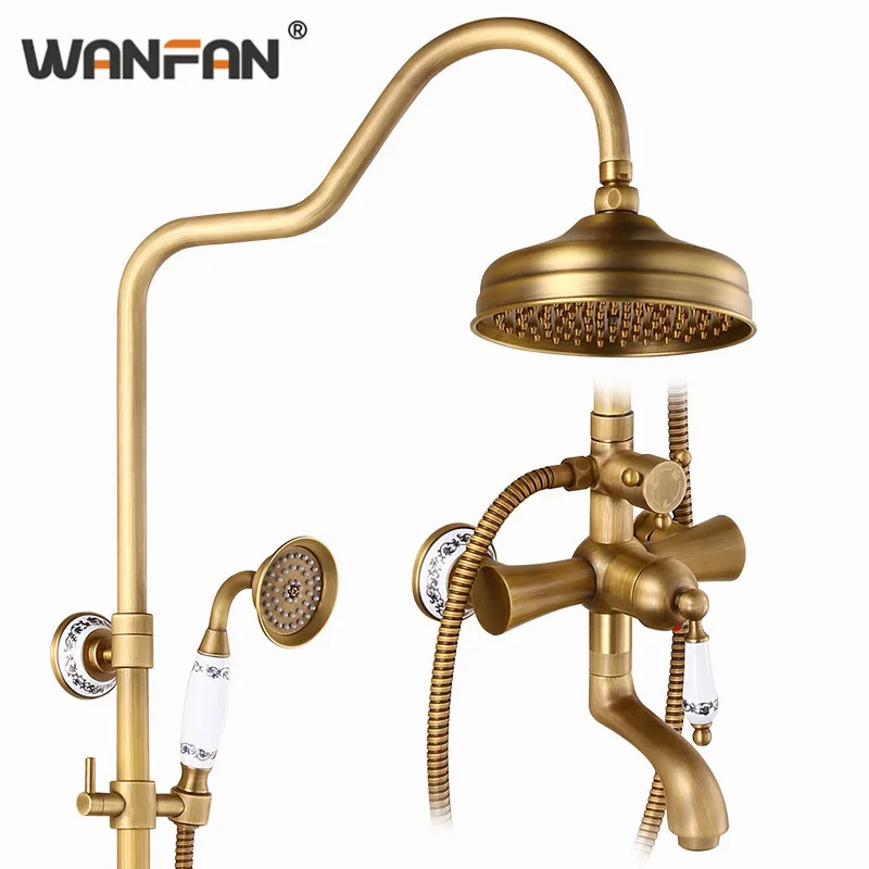 

Shower Faucets Bathroom Mixer Taps Top Spray Rainfall Shower Head Washing Faucet Antique Shower System Plumbing Crane ST-9136