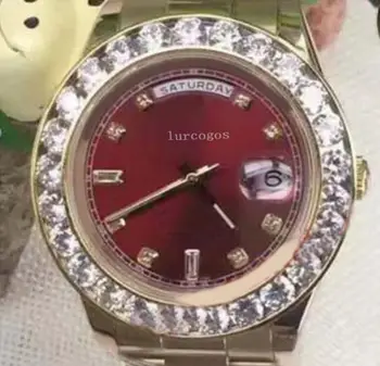 

greenLuxury Mens Brand Men Watch Big Diamonds Day-Date Brand Stainless Steel Perpetual President Automatic Diamond Wristwatch AA