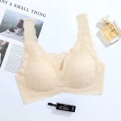 skin Сексуальные женские кружевные бюстгальтеры, женское нижнее белье, черный бюстгальтер без косточек, бесшовный бюстгальтер пуш-ап, женский бюстгальтер для сна, Топ BH розовый - Цвет: skin