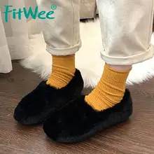 Стильная женская обувь на плоской подошве с мехом; теплые зимние слипоны; удобная повседневная женская обувь на мягкой подошве; Размеры 35-40