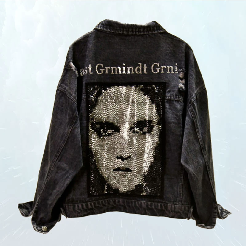 

Bf Fashion Female Jean Coat Plus Size Autumn Sequin Denim Jacket Women Holes Jeans Jacket Full Diamond Rivet Pattern Harajuku