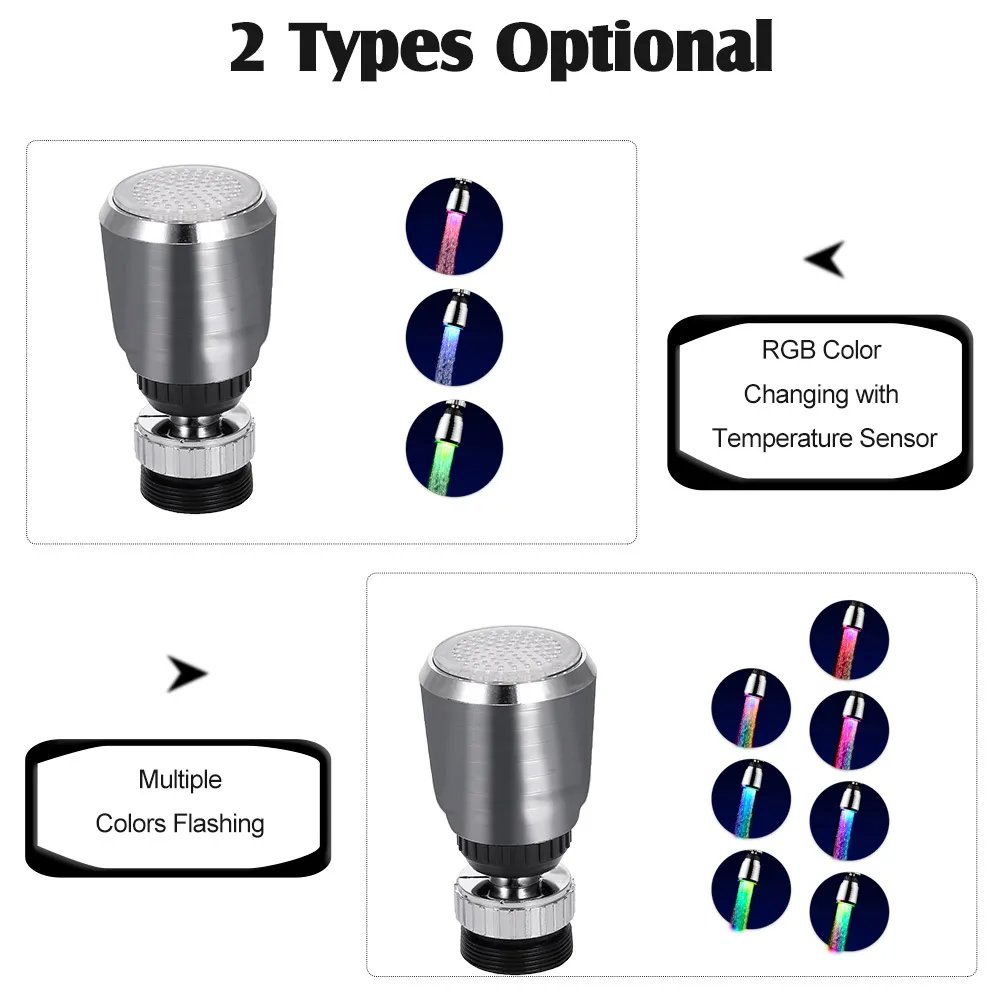 Faucet Adapter Faucet Extender Faucet Aerator Led Faucet Faucet Sprayer Faucet Sprinkler Kitchen Faucet LED Temperature Sensitive 3 Color Light Faucets Kitchen Bathroom Water Saving Aerator Tap Extender Adapter Nozzle Shower Sprayer