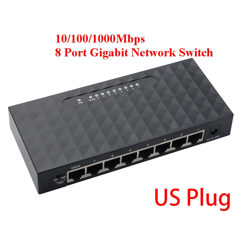 1000mbps Lan Homyl Commutateur Gigabit Réseau 8 Ports Sélecteur Ethernet 10/100 