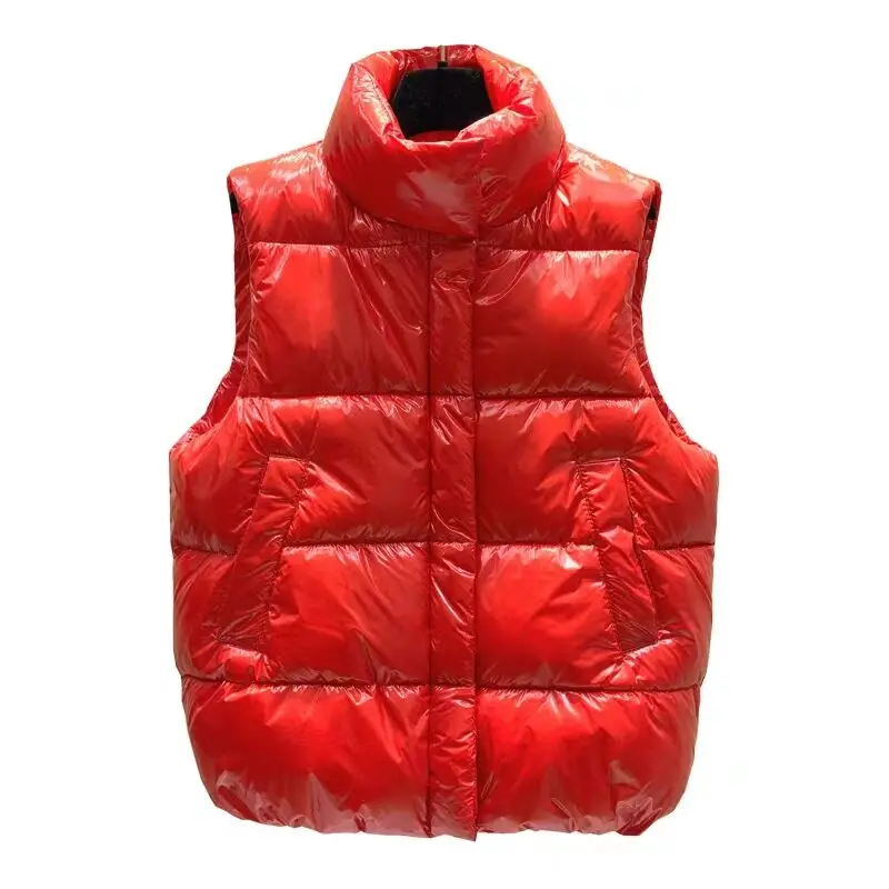 MUMUZI Bright Down cotton vest female winter short design autumn new Korean fashion vest solid color warm winter waistoat
