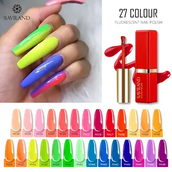 

Saviland Lipstick UV Neon Gel Varnish 27 Colors Summer Fluorescent Nails Gel Polish 15ml Primer Top Coat Nail Art Gel Varnishes