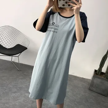 

Mid-length pregnant women's T-shirt skirt cotton side open breastfeeding maternity dress short-sleeved shirt dress summer size
