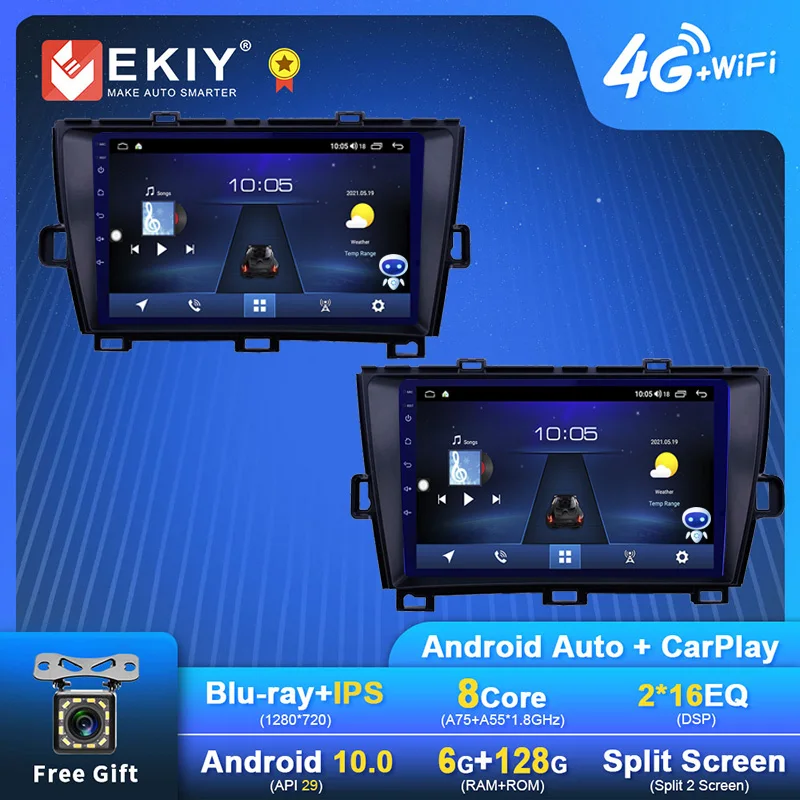 EKIY 1280*720 DSP Android 10 2din Autoradio For Toyota Prius 2009-2015 Car Multimedia Video Player Navigation GPS Stereo DVD HU |