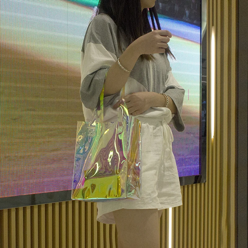 

New Style Fashion Cool Style Laser PVC WOMEN'S Bag Scenery Tote Bag Transparent Hand Oblique INS Trendy Bag
