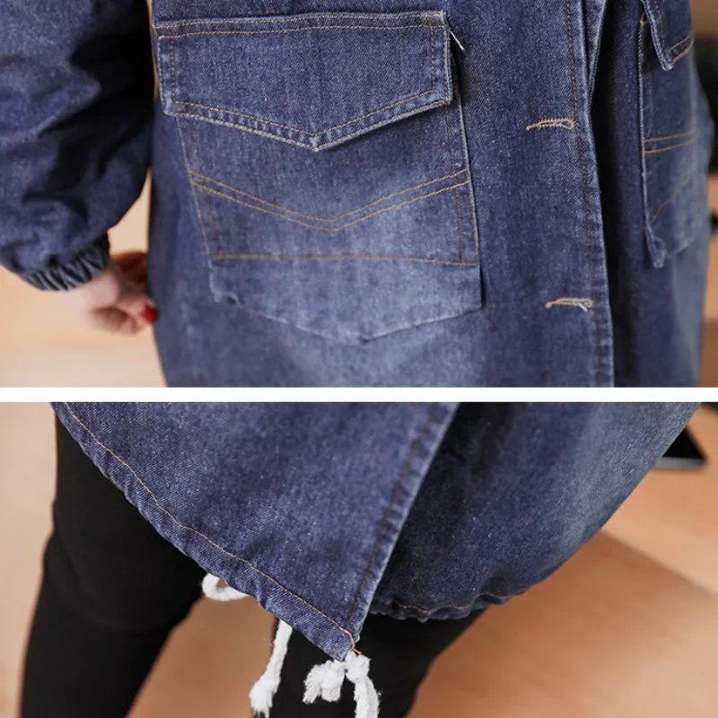 THHONE Тренч пальто женские джинсовые джинсы длинное с капюшоном плюс размер 4XL