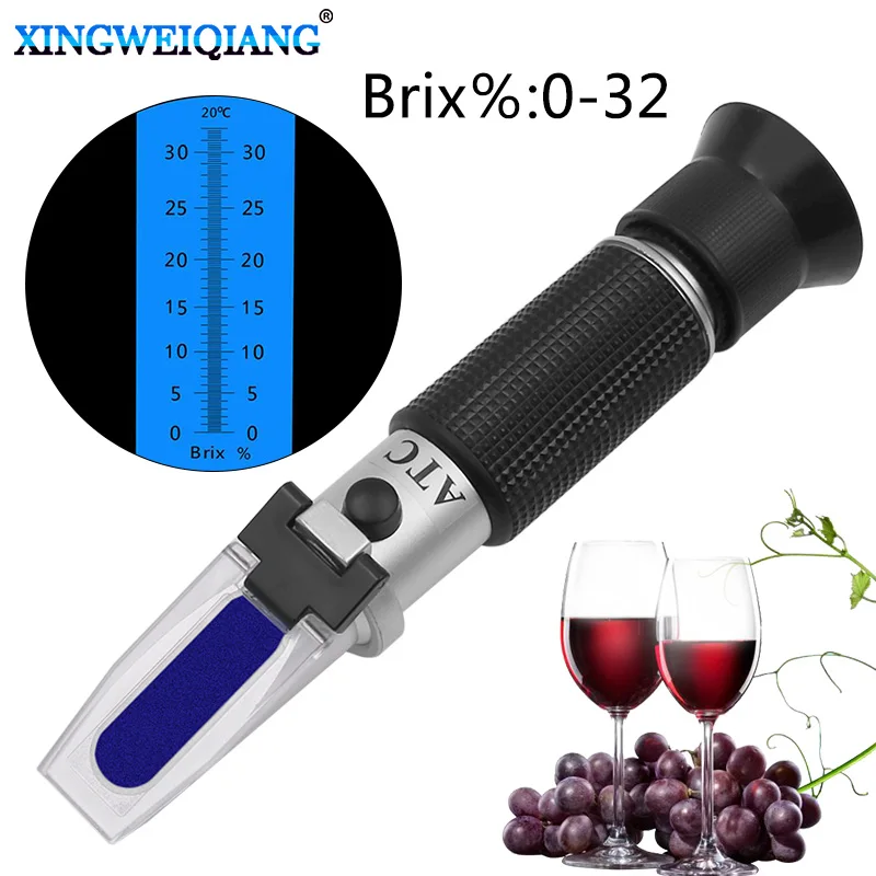 

Handheld Refractometer sugar concentration meter densimeter 0-32% Brix Saccharimeter Sugar Tester Fruits Grapes ATC