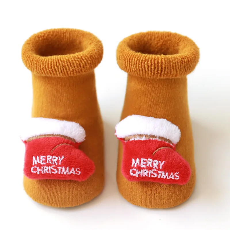 Cotton Winter Baby Girls Boys Socks Children Cartoon Elk Santa Claus Socks Christmas Silicone Anti-Slip Floor Socks for 0-3 Year - Цвет: D