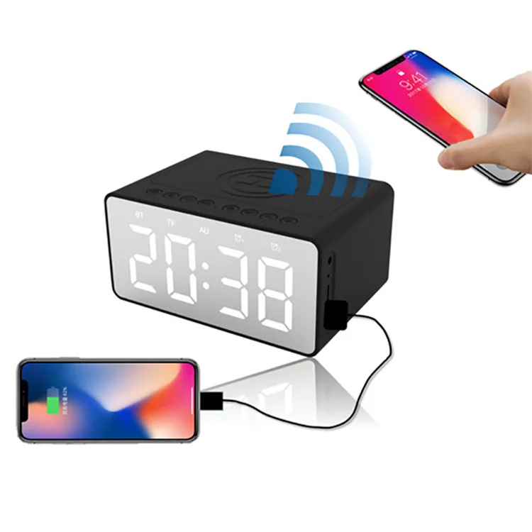 BT508 зеркальный светодиодный Будильник Bluetooth динамик Беспроводное зарядное