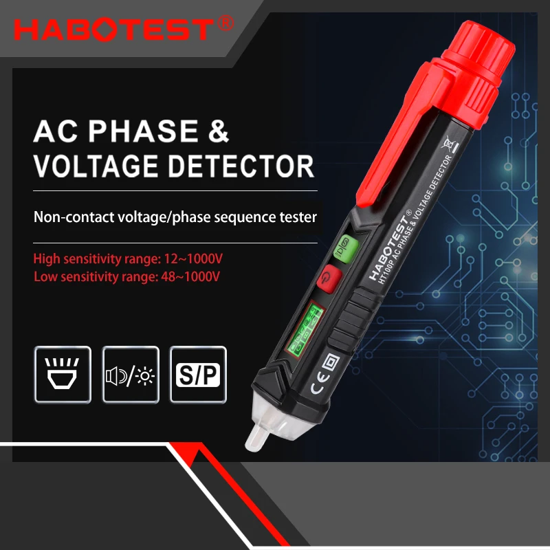 Habotest HT100P Non Contact 3 Phase Rotation Indicator AC Voltage Detector Pen Tester Right Left Normal Reverse Pencil | Инструменты