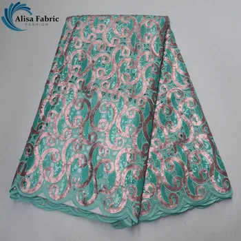 

Alisa New Arrived African Organza Lace Fabrics Popular Sequins Lace with Beads Nigeria Lace Fabrics For Wedding Dress Material
