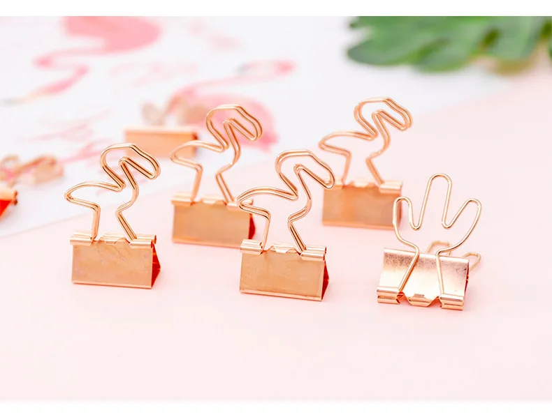 4 Pieces/lot) Creative Rose Gold Flamingo Long Tail Clip Student Data Clamp
