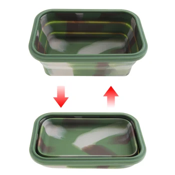 

500ML Camouflage Color Portable Rectangle Silicone Scalable Folding Lunchbox Bento Box with Silicone Plug for 40~230 Centigrade