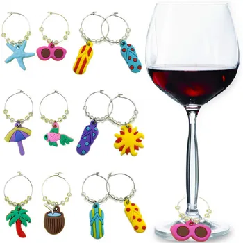 

12Pcs Silicone Wine Glass Ring Charms Tags Summer Themed Seaside Party Wine Drinker Gift Champagne Cocktail Markers Ornaments