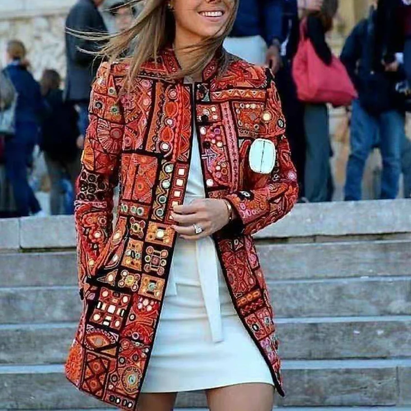 informal con levantado para mujer, estampados a la moda, elegante, de manga larga, primavera y otoño, 2022|chaquetas - AliExpress