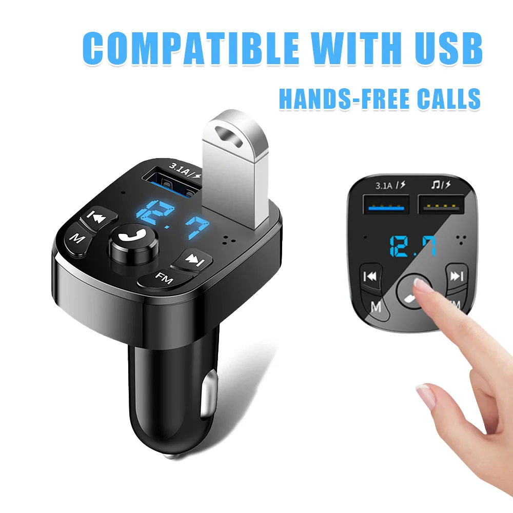 

Hands-free Bluetooth 5.0 FM Transmitter for Car Car Kit MP3 Modulator Player Wireless Audio Receiver Dual USB Fast Charger 3.1A