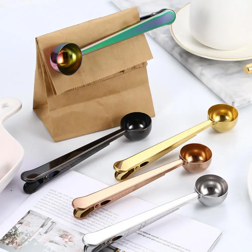 Coffee Measuring Scoop Long Handle Sealing Clip 2 In 1 Stainless Steel Measure Scoops Tea Tablespoon for Kitchen Accessories | Дом и сад