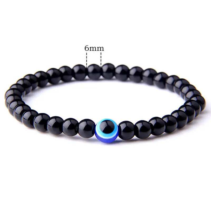 6MM Evil Turkish Eye Bracelets Black Natural Stone Bead Obsidian Men Braslet for Women Men Yoga Hand Jewelry Accessories 1/3Pcs