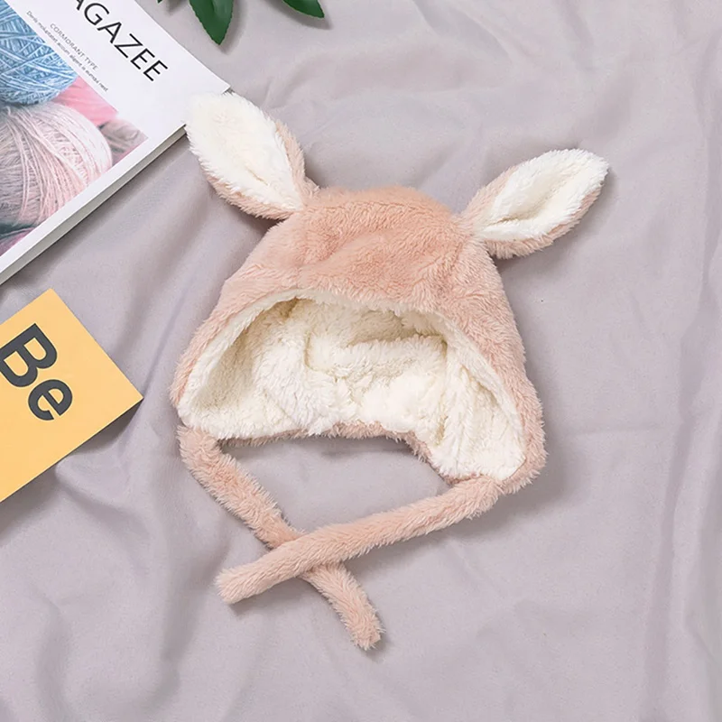 Cute Rabbit Baby Earmuffs Hats Winter Velvet Warm Infant Caps Cartoon Soft Beanie Cap Baby Boys Girls Winter Hats 1-4T