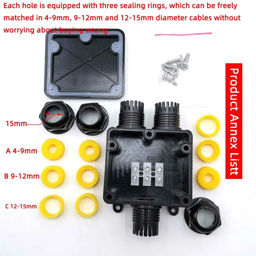 

IP68 waterproof junction box, three-way waterproof junction box, one-in-two-out waterproof box, Black Belt terminal