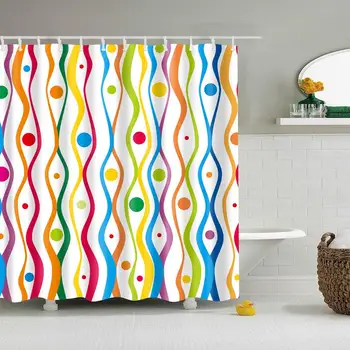 

Colorful Wave Stripe and Circles Pattern Digital Print Shower Curtains for Bathroom Decor,Polyester Waterproof Fabric Bath