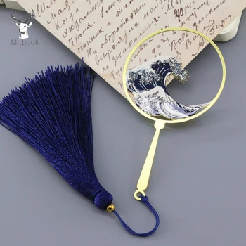 

Japanese Style Retro Metal Bookmark Design of Hokusai The Great Wave Off Kanagawa Pictures Tassel Book Mark Promotional Gift