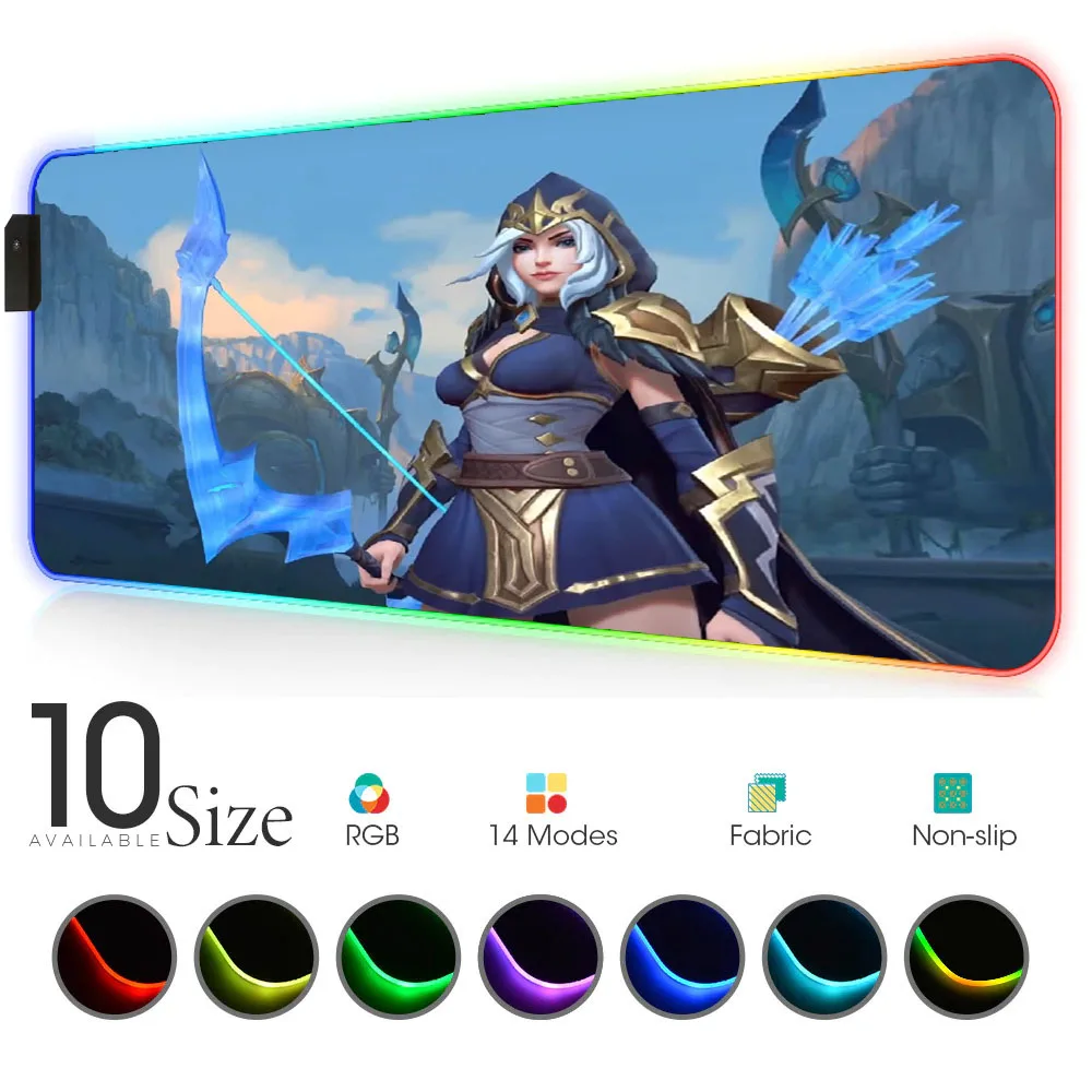 

Wild rift league of legends ashe RGB Mouse Pad Black Gamer Accessories Large LED MousePad Gaming PC Desk Play Mat with Backlit
