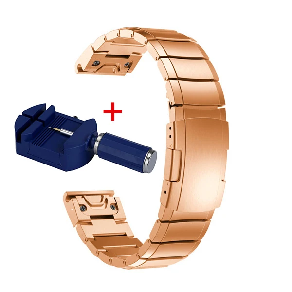Rose gold with tool 22 мм Quick Fit Fenix 6/6 plus металлический ремешок из нержавеющей стали для часов Garmin Fenix 5/5 Plus/Instinct/Forerunner 935 браслет - Цвет: Rose gold with tool
