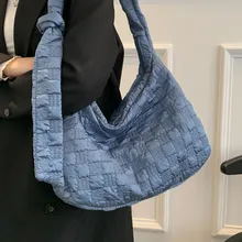 

Large Blue Messenger Bag Female Quality Down Feather Shoulder Bag Big Size Plaid Handbags Women's Brand Design Crossbody Bag Sac