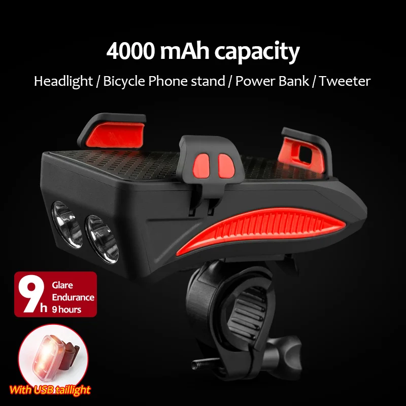 4000mAH with Light CoolChange велосипедный светильник 2000/4000 мАч батарея 130 дБ динамик колокол велосипедный Телефон Стенд Многофункциональный велосипед аксессуары светильник - Цвет: 4000mAH with Light