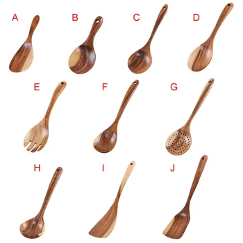 

1PC Natural Household Teak Wooden Kitchen Cooking Utensils Organic Wooden Nonstick Spoons for Kitchen Cookware Cooking Tools