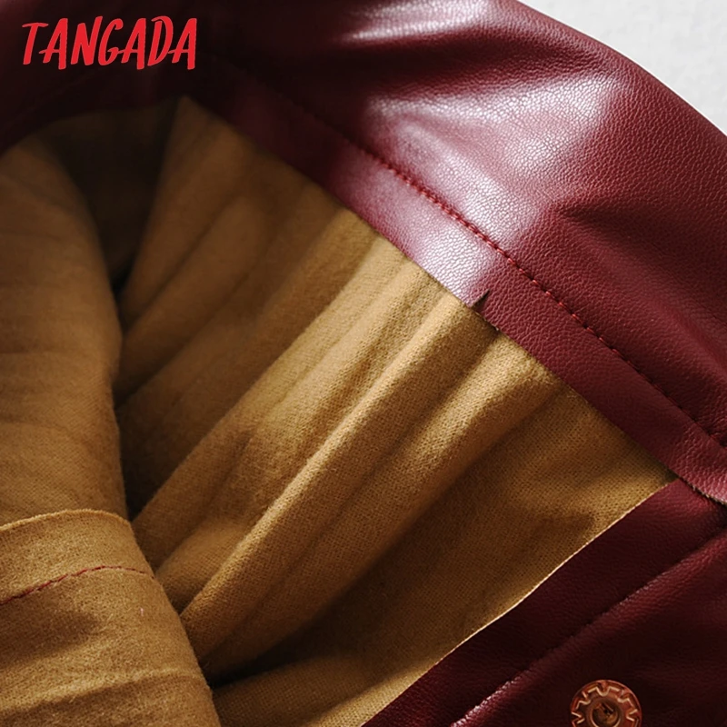 Tangada, женская красная юбка миди из искусственной кожи, винтажная, женская,, офисная, женская, элегантная, шикарная, на пуговицах, плиссированная, миди, юбки 6A312