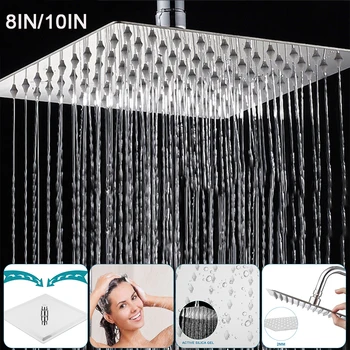 

8 inch/10 inch Square Shower Head Stainless Steel Ultrathin Shower Head Chrome Finish Bathroom Wall Mounted Rainfall Shower Head