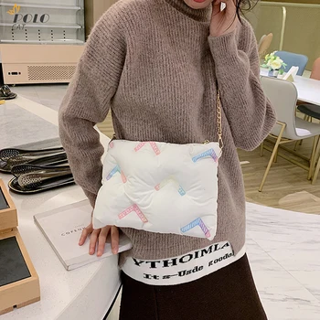 

Winter Women's Bags 2020 Wild Cotton Clothing Chain Bag Zipper Crossbody Shoulder Messenger Bag White Flap Female Bolsa Feminina