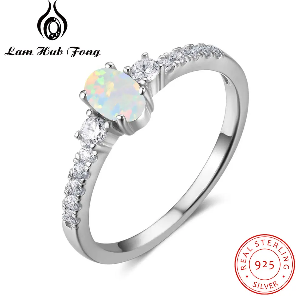 Women 6mm 925 Sterling Silver Oval White Opal CZ Ladies Vintage Style Ring Band 