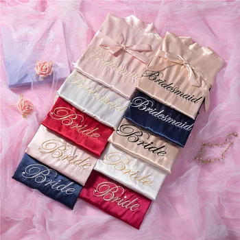 

Satin Bridal Wedding Gift Women Bathrobe Gown Sleepwear Sexy Intimate Lingerie Embroidery Homewear Loose Nightwear Nightgown