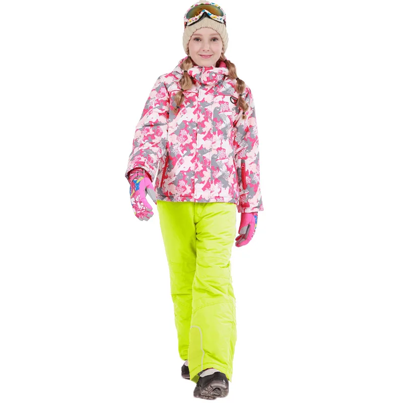 81624yellow pants 30 детской верхней одежды, зимний костюм пальто лыжные комплекты на открытом воздухе для девочек/мальчик лыжи сноуборд одежда теплая зимняя водонепроницаемая велосипедная куртка+ штаны - Цвет: 81624yellow pants