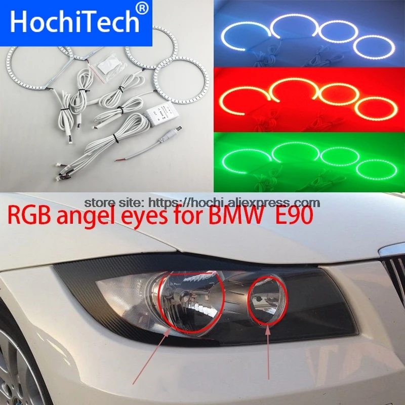 

HochiTech великолепный RGB многоцветный светодиодный ангельские глазки комплект колец с ореолом автостайлинг для BMW 3 серии E90 2005-2008 галогенная фара