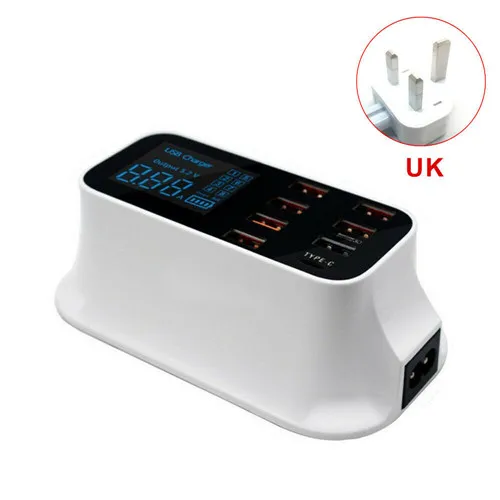 8 Порты и разъёмы Quick Charge 3,0 Смарт Тип usb C Зарядное устройство станция светодиодный Дисплей быстрой зарядки для мобильного телефона зарядное устройство usb для планшета - Тип штекера: Великобритания