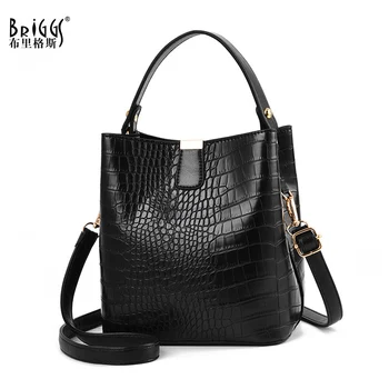 BRIGGS Vintage Bucket Bags Women Crocodile Leather Crossbody Bags Luxury Handbags Ladies Hand Bags Shoulder Totes sac a main 1