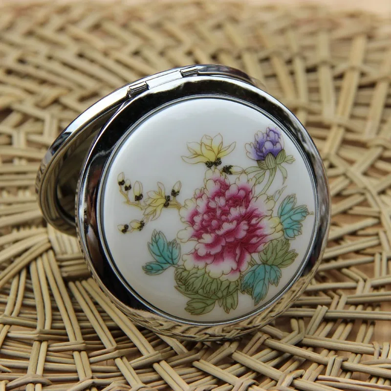 

China Jingdezhen Porcelain Peony Flower Hand Carved Mirror Fashion Boutique Jewelry Men's and Women's Folding Double-sidedMirror