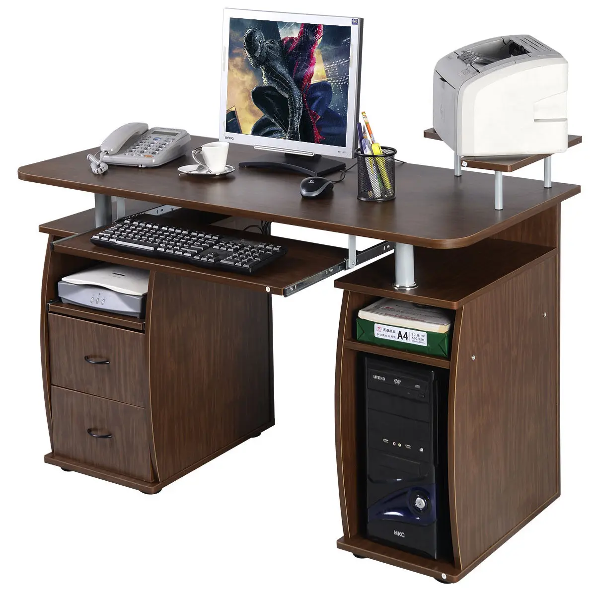 

Costway Computer PC Desk Work Station Office Home Monitor&Printer Shelf Furniture Walnut