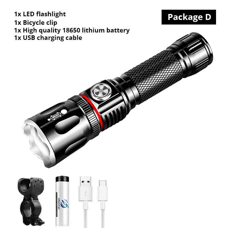 USB Перезаряжаемый светодиодный велосипедный фонарь обертывающийся COB лампа+ с магнитом на хвостовой части дизайн Поддержка зума 4 режима освещения водонепроницаемый велосипедный фонарь - Цвет: Package D