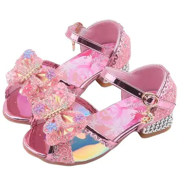 

Princess Kids Leather Shoes For Girls Flower Casual Glitter Children High Heel Girls Shoes Butterfly Knot