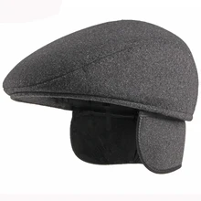 HT2919, шерстяной берет, мужские однотонные шапки для папы с ушками, Толстая теплая зимняя шапка, мужской берет, кепка, винтажная, плюща, газетчик, плоская кепка, мужской берет, шапка